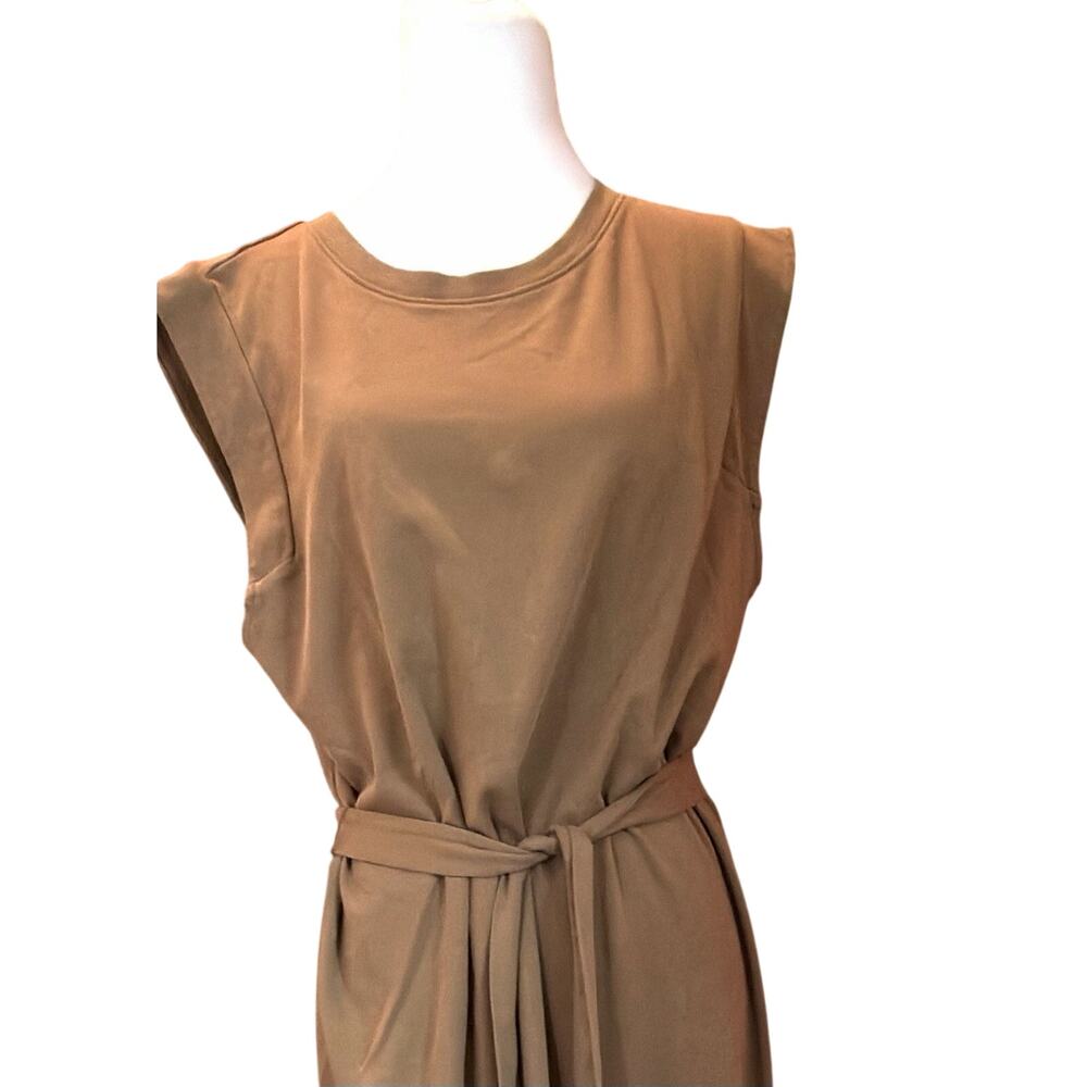 Haven Well Within Midi Dress Lg Interlock Cap Sleeve Belted Granola Minimalist - Picture 5 of 7